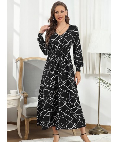 Women Casual Dresses V Neck Long Wedding Guest Dress Elegant Party Maxi Dresses Black Geometric $25.85 Dresses