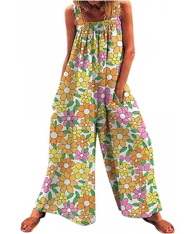 Flowy Jumpsuits for Women Wide Leg Loose Fit Boho Overalls Floral Print Spaghetti Strap Casual Summer Rompers 4 Yellow $8.91 ...