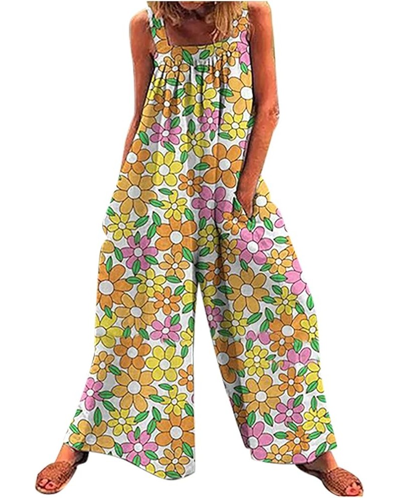 Flowy Jumpsuits for Women Wide Leg Loose Fit Boho Overalls Floral Print Spaghetti Strap Casual Summer Rompers 4 Yellow $8.91 ...