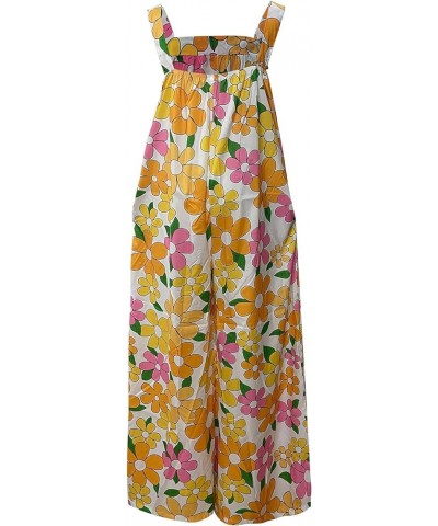 Flowy Jumpsuits for Women Wide Leg Loose Fit Boho Overalls Floral Print Spaghetti Strap Casual Summer Rompers 4 Yellow $8.91 ...