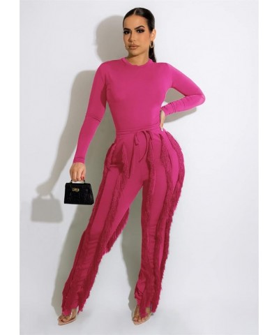 Women 2 Piece Outfits Fringe Tassel Short Pants Set Sleeveless Top Sweatsuit High Waisted Clubwears A-rose $20.43 Activewear