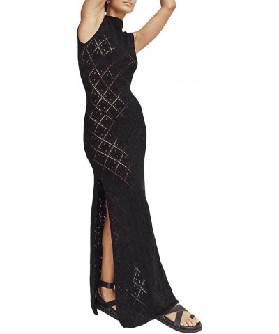 Women Ribbed Knit Maxi Dress Long Sleeve V Neck Slim Fit Bodycon Pencil Long Dress Party Clubwear Split Black $13.93 Dresses