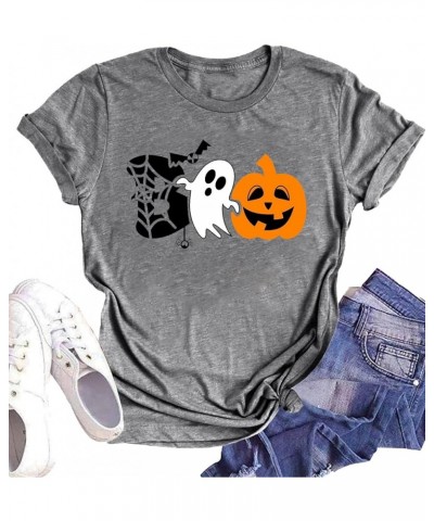 Womens Halloween Shirts Cute Bat Ghost T-Shirt Pumpkin Short Sleeve Top Boo Shirt Hallowmas Gift Shirt Fall Tee Tops Boo-grey...