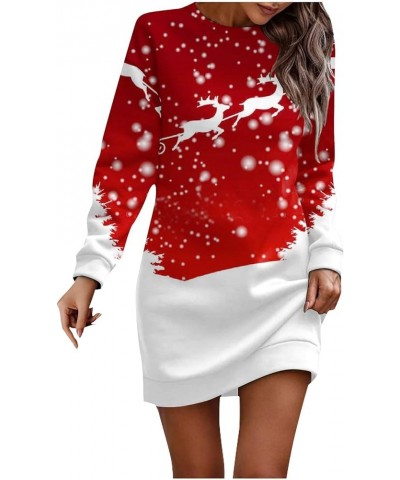 Christmas Dress for Women 2023 Long Sleeve Oversized Sweatshirt Crewneck Funny Party Sweater Dress 1-deep Red $10.29 Activewear