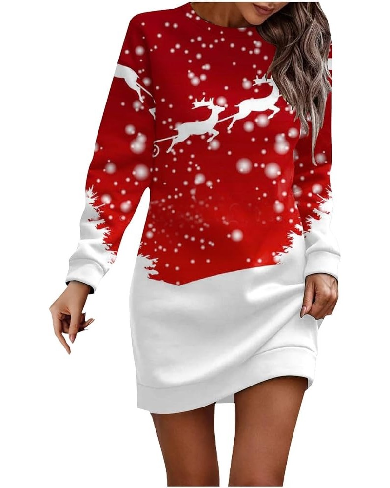 Christmas Dress for Women 2023 Long Sleeve Oversized Sweatshirt Crewneck Funny Party Sweater Dress 1-deep Red $10.29 Activewear