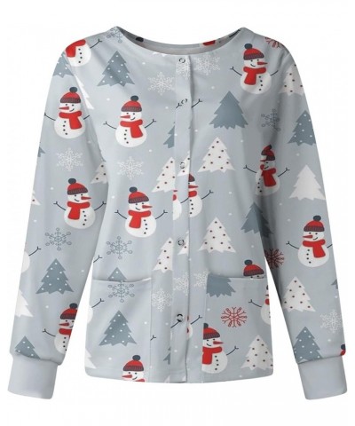 Christmas Scrubs for Women Printed Scrubs Jacket Snap Front Cute Pattern Long Sleeve Scrub Tops Working Uniforms 03-gray $5.3...