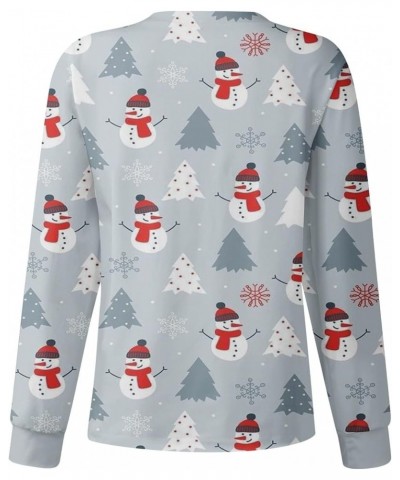 Christmas Scrubs for Women Printed Scrubs Jacket Snap Front Cute Pattern Long Sleeve Scrub Tops Working Uniforms 03-gray $5.3...