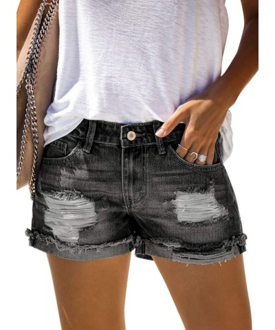 Women Mid Rise Distressed Cuffed Rolled Hem Casual Denim Jeans Shorts 19 Black $16.08 Shorts