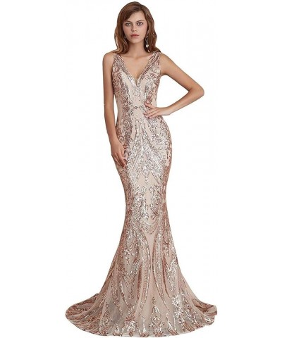 Mermaid V Neck Evening Dresses Sequind Prom Dresses Women's Party Dress Celebrity Pageant Gowns Rose Gold $43.40 Dresses