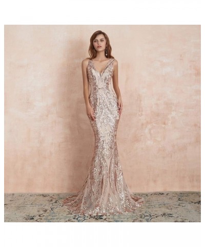 Mermaid V Neck Evening Dresses Sequind Prom Dresses Women's Party Dress Celebrity Pageant Gowns Rose Gold $43.40 Dresses