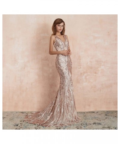 Mermaid V Neck Evening Dresses Sequind Prom Dresses Women's Party Dress Celebrity Pageant Gowns Rose Gold $43.40 Dresses