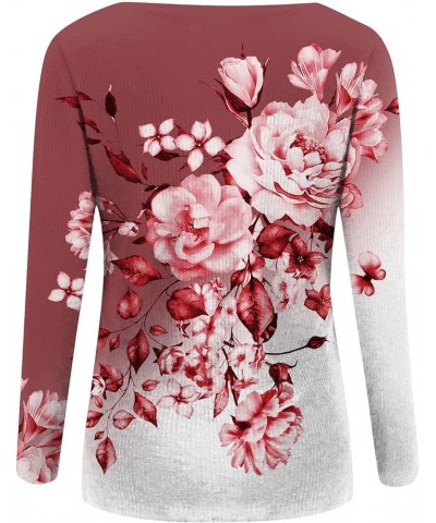 Long Sleeve Tops for Women Sexy Button Down Deep V-Neck T Shirts Floral Print Fitted Shirts Tight Tee 03-wine $9.32 T-Shirts