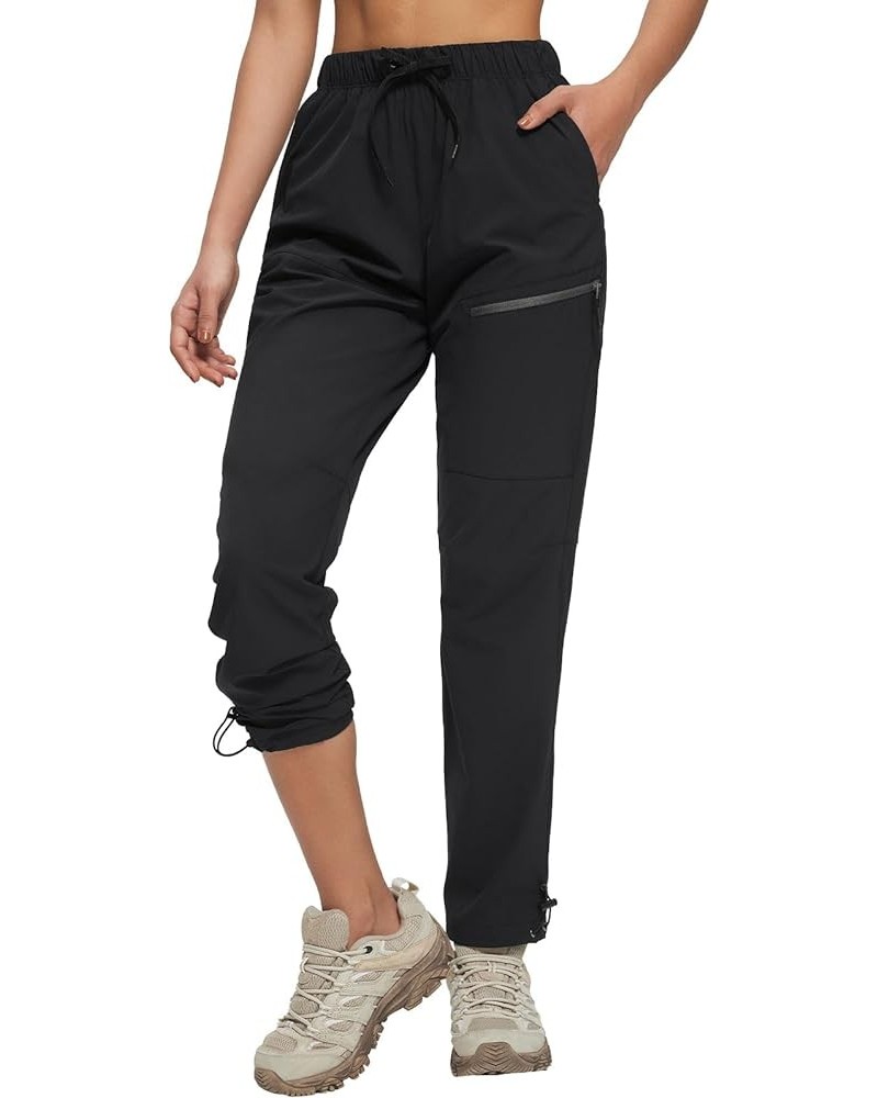 Women's Hiking Pants Quick Dry Lightweight Water Resistant Elastic Waist Cargo Pants Black $24.77 Activewear