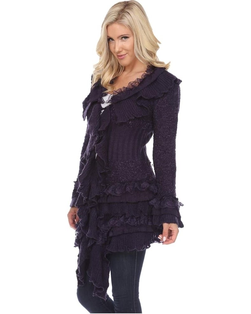 Women's Winter Casual Open Front Pom Pom Long Sleeve Crochet Knit Cardigan Sweater Purple $31.79 Blouses