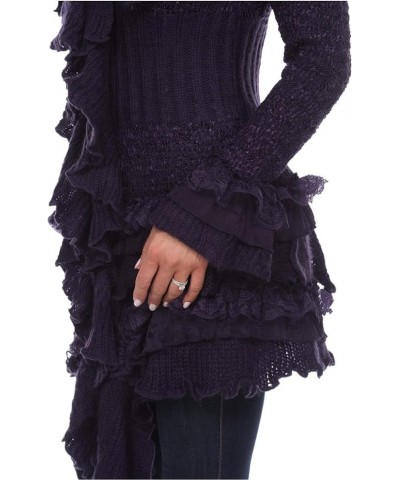 Women's Winter Casual Open Front Pom Pom Long Sleeve Crochet Knit Cardigan Sweater Purple $31.79 Blouses