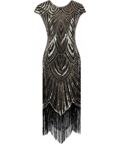 1920s Vintage Flapper Fringe Beaded Inspired Tassel Gatsby Cocktail Party Dress Black Gold $18.22 Dresses