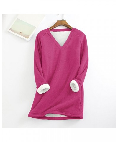 Womens Long Sleeve Comfortable Sweatshirts V Neck Thick Fleece Pullover Tops Soft Warm Winter Sweatshirt 05 Hot Pink $10.06 H...