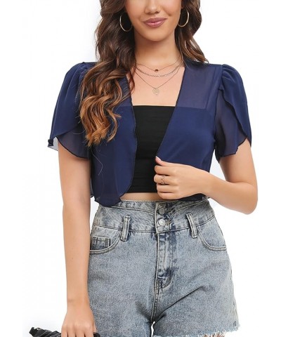 Women's Shrug Short Sleeve Cropped Cardigans Chiffon Boleras Sheer Shrugs for Women Dress for Wedding Guest Summer Navy $8.81...