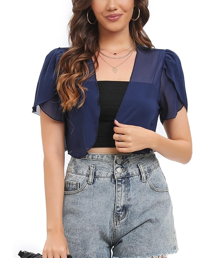 Women's Shrug Short Sleeve Cropped Cardigans Chiffon Boleras Sheer Shrugs for Women Dress for Wedding Guest Summer Navy $8.81...