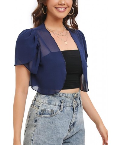 Women's Shrug Short Sleeve Cropped Cardigans Chiffon Boleras Sheer Shrugs for Women Dress for Wedding Guest Summer Navy $8.81...