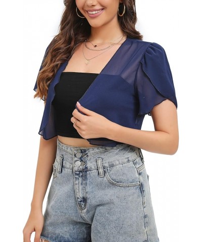 Women's Shrug Short Sleeve Cropped Cardigans Chiffon Boleras Sheer Shrugs for Women Dress for Wedding Guest Summer Navy $8.81...