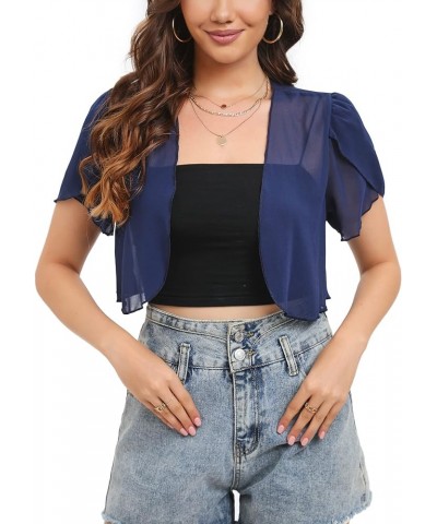 Women's Shrug Short Sleeve Cropped Cardigans Chiffon Boleras Sheer Shrugs for Women Dress for Wedding Guest Summer Navy $8.81...