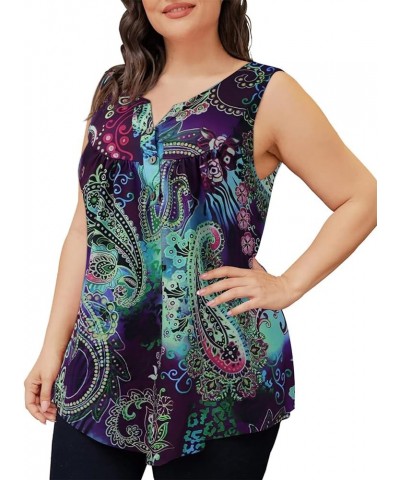 Womens Tank Tops Loose Fit Summer Henley Shirts Pleated Flowy Sleeveless Tunic Tops Paisley-sleeveless $13.39 Tanks