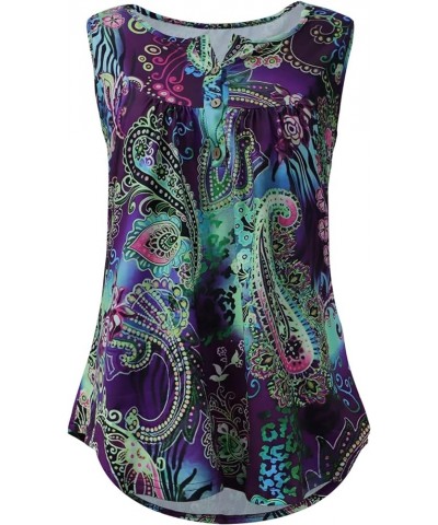 Womens Tank Tops Loose Fit Summer Henley Shirts Pleated Flowy Sleeveless Tunic Tops Paisley-sleeveless $13.39 Tanks