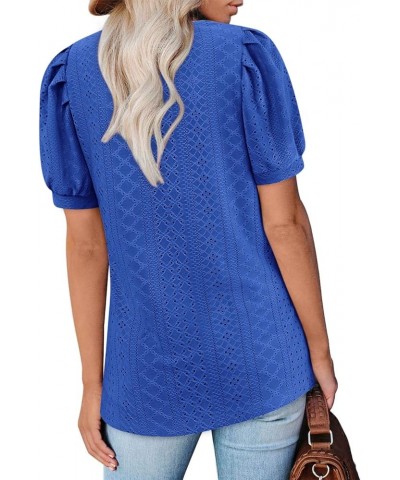 Womens Summer Tops 2024 Square Neck Short Sleeve Tunic Tops Eyelet T-Shirts S-2XL 14-navy Blue $15.94 Tops