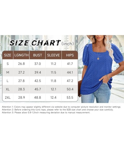 Womens Summer Tops 2024 Square Neck Short Sleeve Tunic Tops Eyelet T-Shirts S-2XL 14-navy Blue $15.94 Tops