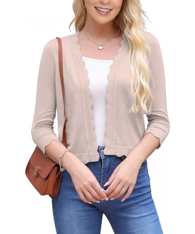 Women's 3/4 Sleeve Cropped Cardigan Sweaters Knit Open Front Bolero Short Shrugs for Dresses Light Pink $12.09 Sweaters