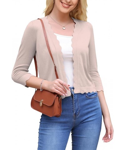 Women's 3/4 Sleeve Cropped Cardigan Sweaters Knit Open Front Bolero Short Shrugs for Dresses Light Pink $12.09 Sweaters