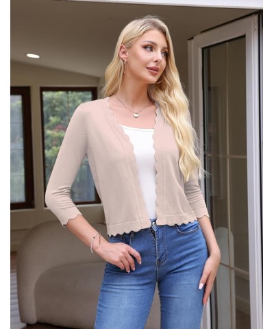 Women's 3/4 Sleeve Cropped Cardigan Sweaters Knit Open Front Bolero Short Shrugs for Dresses Light Pink $12.09 Sweaters