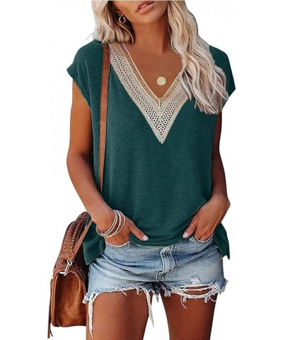 Womens Cap Sleeve Summer Tops Trendy Tank Tops Lace Floral Print V Neck Loose Fit Shirts Blackish Green $9.02 Tanks