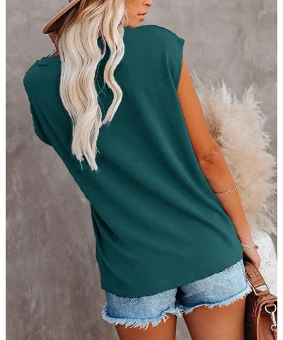 Womens Cap Sleeve Summer Tops Trendy Tank Tops Lace Floral Print V Neck Loose Fit Shirts Blackish Green $9.02 Tanks