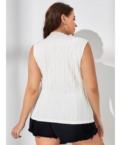 Women's Sleeveless Mock Neck Textured Tank Top Plus White $11.79 Tanks