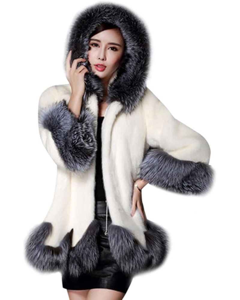 Luxury Faux Fur Coat Women Plus Size Winter Clothes Fluffy Cardigan with Hood Warm Cozy Jackets Fashion Outerwear White $20.4...