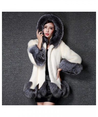 Luxury Faux Fur Coat Women Plus Size Winter Clothes Fluffy Cardigan with Hood Warm Cozy Jackets Fashion Outerwear White $20.4...