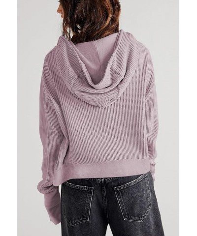 Womens Jackets Waffle Knit Hoodies Zip Up Sweatshirts Long Sleeve Cropped Shacket with Pocket Purple $21.23 Jackets