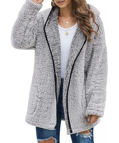 Womens Fleece Hooded Coats Full Zipper Soft Hoodies Cardigan Jacket Winter Fuzzy Outwear Coat with Pockets Grey Black $26.78 ...