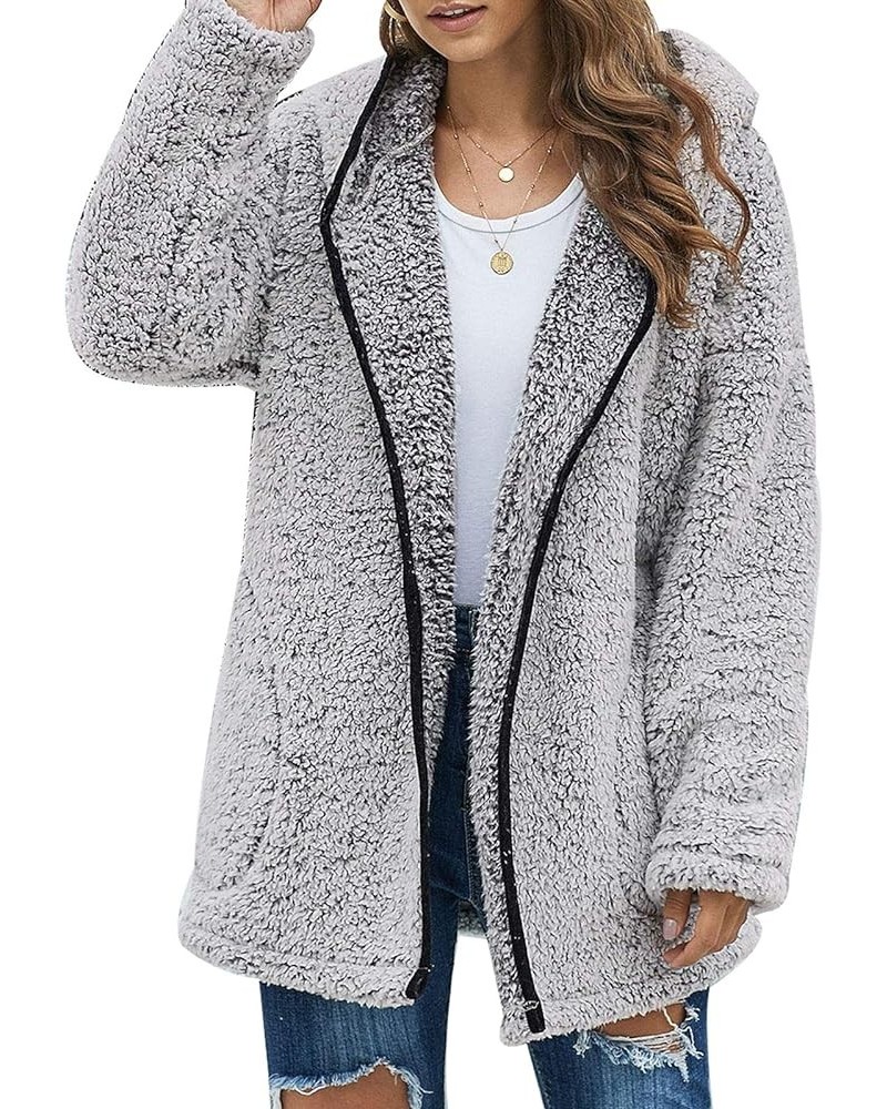 Womens Fleece Hooded Coats Full Zipper Soft Hoodies Cardigan Jacket Winter Fuzzy Outwear Coat with Pockets Grey Black $26.78 ...