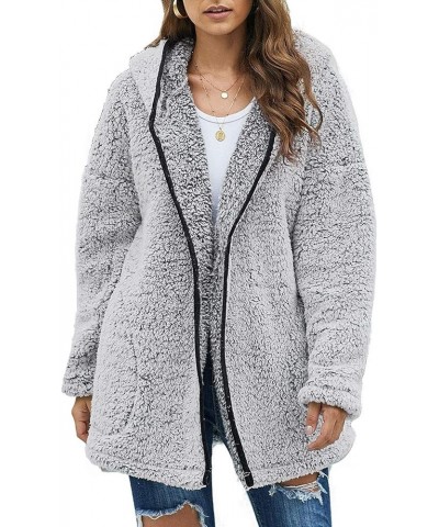 Womens Fleece Hooded Coats Full Zipper Soft Hoodies Cardigan Jacket Winter Fuzzy Outwear Coat with Pockets Grey Black $26.78 ...