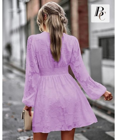 Women Dresses Cocktail with Lining Knee Length Long Sleeve Elegant Lace Smocked Short Dress 2023 Summer Dresses Purple $14.85...