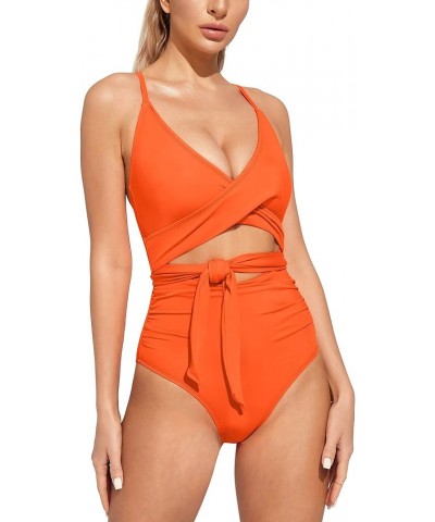 One Piece Bathing Suit for Women Tummy Control Swimsuits for Women Cutout Slimming Swimsuit Womens Bathing Suits Orange $13.4...