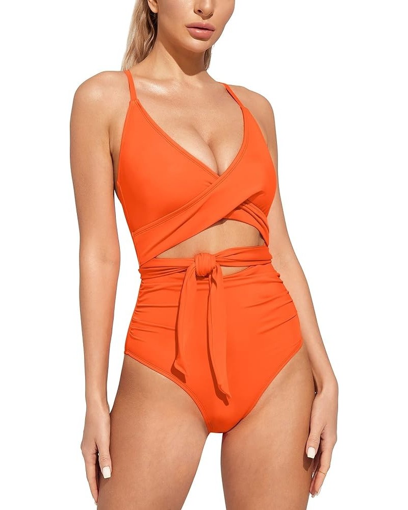 One Piece Bathing Suit for Women Tummy Control Swimsuits for Women Cutout Slimming Swimsuit Womens Bathing Suits Orange $13.4...