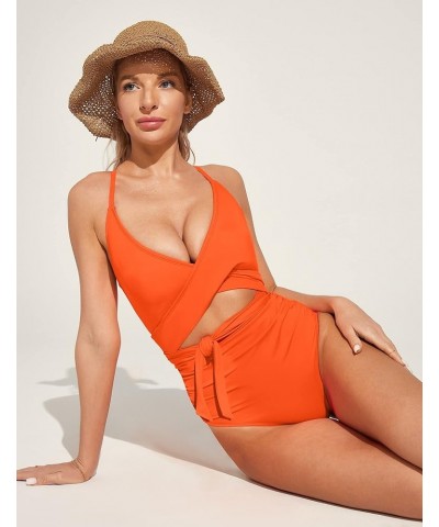 One Piece Bathing Suit for Women Tummy Control Swimsuits for Women Cutout Slimming Swimsuit Womens Bathing Suits Orange $13.4...