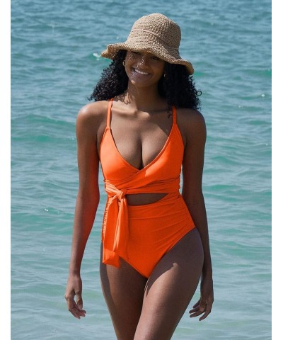 One Piece Bathing Suit for Women Tummy Control Swimsuits for Women Cutout Slimming Swimsuit Womens Bathing Suits Orange $13.4...