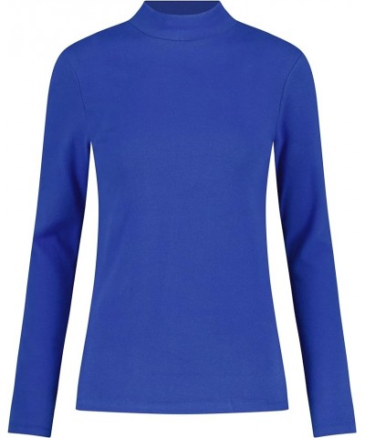 Women's Long Sleeve Mock Turtleneck Tops Casual Slim Fitted Stretch Knit Shirts 08-blue $10.87 Activewear