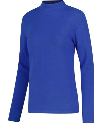 Women's Long Sleeve Mock Turtleneck Tops Casual Slim Fitted Stretch Knit Shirts 08-blue $10.87 Activewear