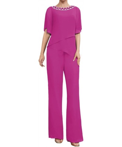 Mother of The Bride Pants Suits for Wedding Chiffon Womens Pant Suit for Wedding Guest Dresses 2 Piece Fuchsia $39.78 Suits